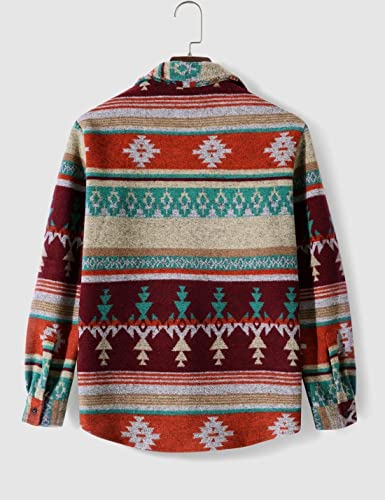 Image of FindThy Men's Brushed Flannel Shirts Ethnic Aztec Print Button Up Lapel Tribal Shirt Jacket Shacket