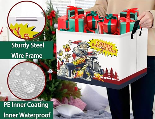 Image of Large Christmas Gifts Empty Baskets Kids Collapsible Holiday Storage Bin with Handle (Monster Truck Santa Claus)