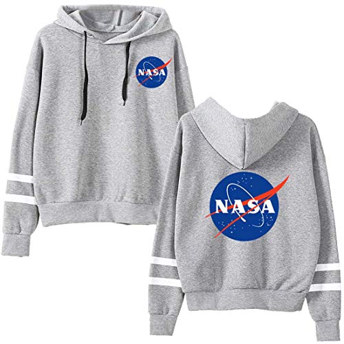 EMILYLE Damen NASA Sweatshirt National Space Administration Logo Streifen Druck Jumper (S, Grau) - 3