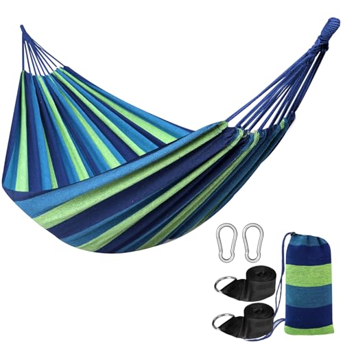 ANYOO Hamacs en coton portable avec sangles d'arbre, installation facile, lit suspendu intérieur/extérieur, capacité de 250 kg, parfait pour le jardin, le camping, les voyages