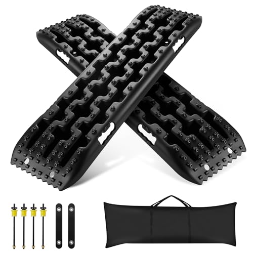 Casgee 2 Stück Sandbleche Offroad Sandbleche Wohnmobil mit Aufbewahrungstasche und Installationstool Traktionsmatte Anfahrhilfe 10T Last Recovery Board Sandboard für Geländewagen Wohnmobil LKW PKW