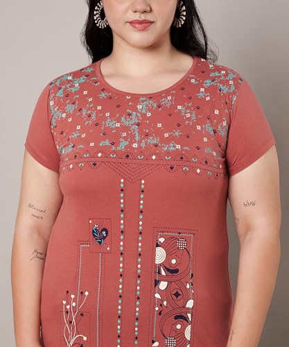 Image of Women Printed Cotton Tshirt with Side Slits & Pocket
