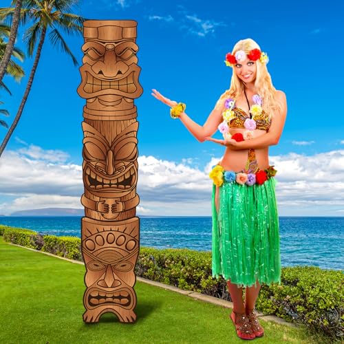 Image of Qilery 9 Piece Jumbo Brown 16.5 inch - 29.5 inch Tiki Mask Cardboard Cutouts Tiki Mask Decorations Survivor Themed Party Decorations for Your Next Luau, Bar and Other Fun and Grand Celebrations