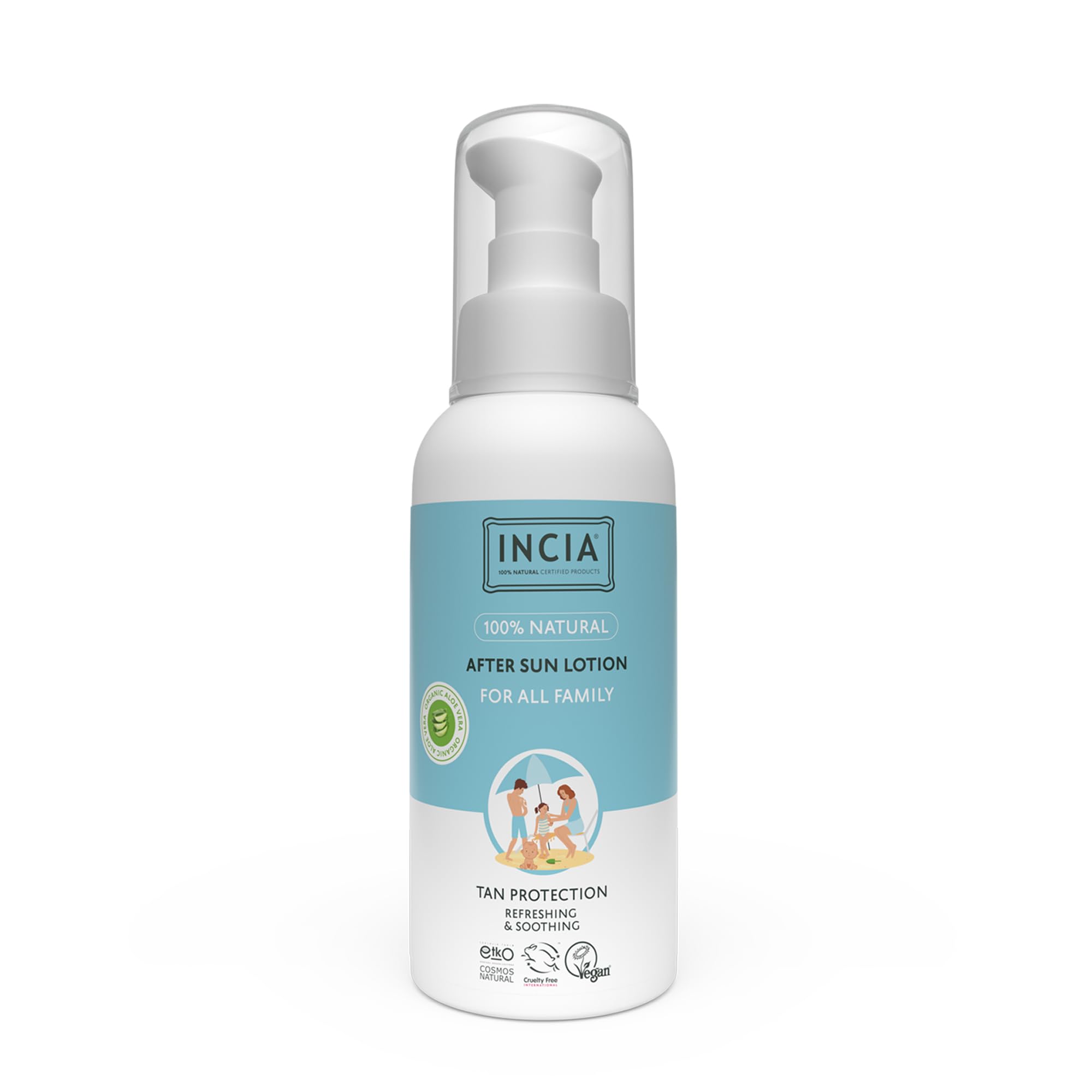 INCIA 100% Natural After Sun Losyon Güneş Sonrası Organik Aloe Vera Nemlendirici Rahatlatıcı 100 ml