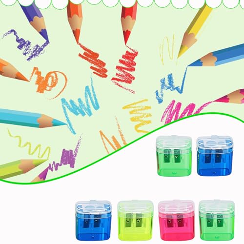 6 Stück Anspitzer Bleistift Doppelloch-Bleistiftspitzer Metall Bunt Manueller Bleistiftspitzer Spitzer für Schule Büro