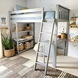 Max & Lily High Loft Bed, Twin Bed Frame for Kids With Bookcase and Desk, Grey
