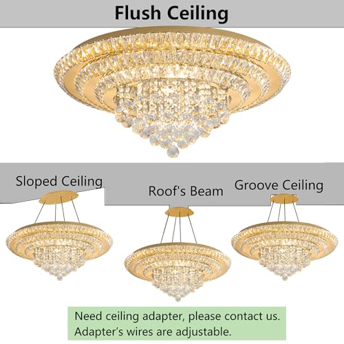 HAIXIANG Modern Chandelier Glam Ceiling Light with Bulbs Living Room LED Dimmable Chandelier for Dining Room Bedroom Ceiling Lighting Fixture 32 Inches Gold Light — view 3