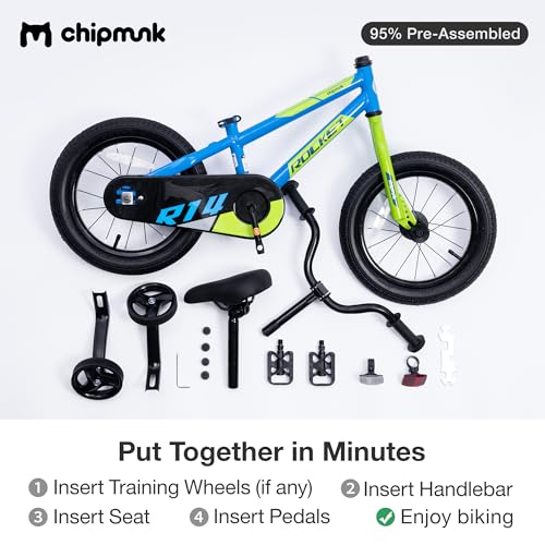 Image of Chipmunk Kids Bike 12 14 16 18 Inch Bicycle with Training Wheels Beginners Boys Girls Ages 3-10 Years Multiple Colors