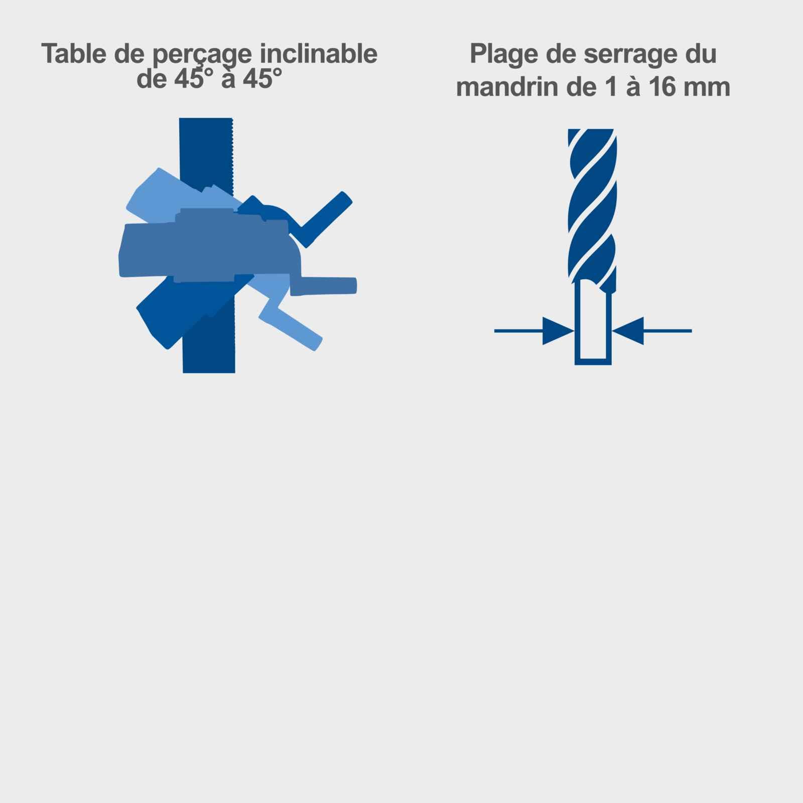 Scheppach Perceuse à colonne TBM300Vario - 750W - table 240 x 240 mm - 440-2580 tr/min - inclinable - mandrin 1-16 mm - profondeur de perçage 80 mm
