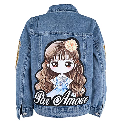 L SERVER Girls Jean Jacket,Toddler Denim Jacket,Embroidered Denim Jacket for Girls,Button Jean Coat Girls' Outwear