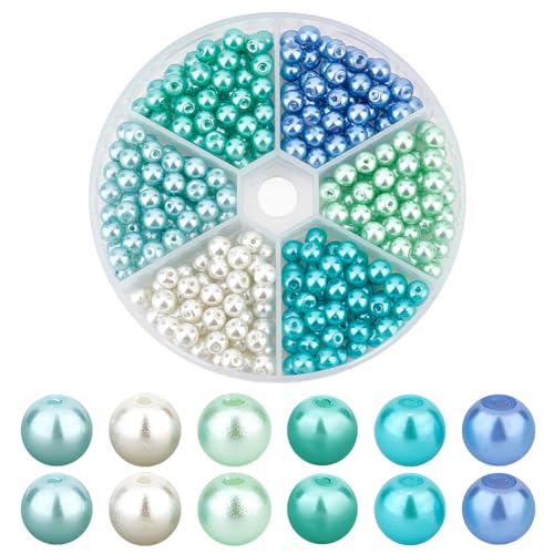 PH PandaHall 6 Colors Blue Green Series Pearl Beads