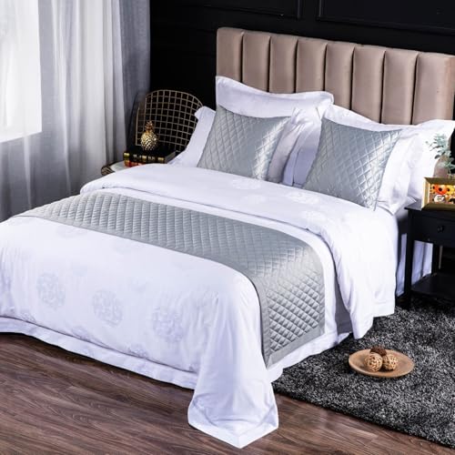 Yimafaner Camino de cama acolchado de algodón acolchado para pies de camas, mantas, bufanda, colcha para hotel, boda, gris, 50 x 180 cm para cama de 1,2 m