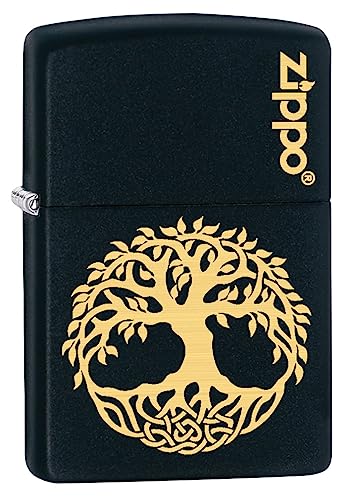 Encendedor Zippo: Árbol de la Vida Grabado Negro Mate