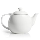 Sweese Teapots for Tea, 27 oz Porcelain Tea pot with Removable Stainless Steel Infuser, Tea Pots for Loose Tea - White