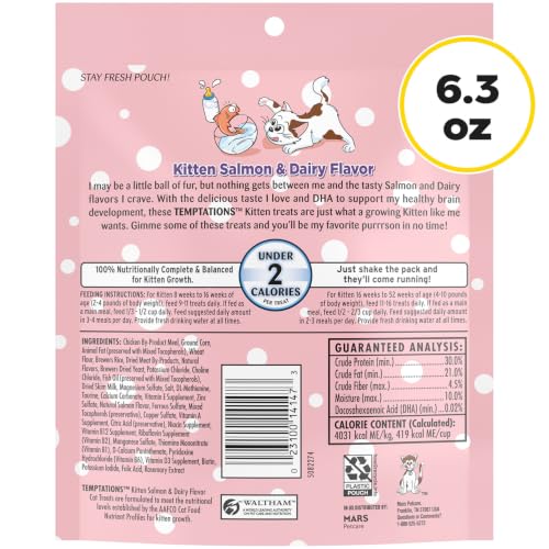 Temptations Kitten Crunchy and Soft Cat Treats, Salmon & Dairy, 6.3oz, 10pk - image 9