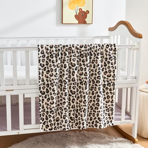 Image of Yurhap Leopard Print Baby Blanket Fleece Baby Blankets for Boys Girls, Ultra Soft Cozy Fluffy Infant Toddler Newborn Receiving Blankets for Crib Stroller, 30 inchx40 inch, Cream