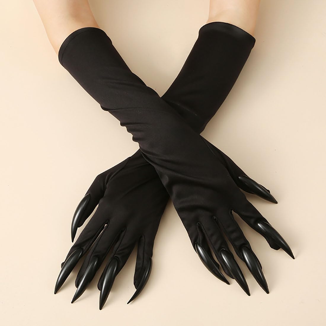 Cubahop Halloween Black Gloves with Long Nails Cosplay Costume Claw Paw Gloves Mitts Pointed Fingernails Ghost Bizarre Gloves Hand Mittens for Halloween Cosplay - Image 3
