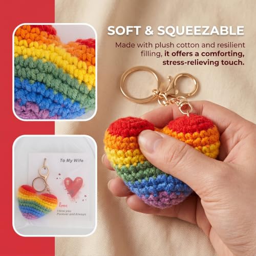 Gifts for Wife, Cute Crochet Heart Keyrings with Sentimental Card for Her, Special gifts from husband, Unique Gift Ideas for Valentine’s Day, Anniversary, Birthday, Christmas & Secret Santa - Image 2