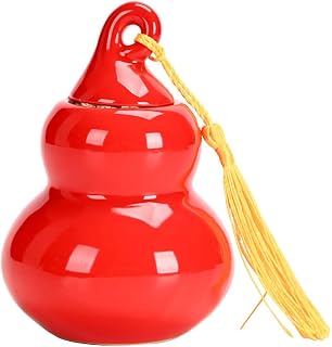 esowemsn 1PC Ceramic Gourd Shape Bottle Canister Mini Empty Tea Can with Lid 40ml Sealing Tea Canister Portable Ceramic Storage Can for Loose Tea Spices, Red