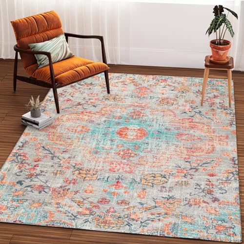 Belffin Machine Washable Living Room Rug, 4x6 Moroccan Area Rug for Home Decor.Colorful Area Rugs.