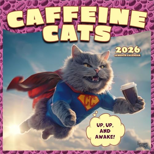 Caffeine Cats | 2026 12 x 24 Inch (Hanging) Monthly Square Wall Calendar | Plastic-Free | BrownTrout | Pets Funny Animals Feline - image 1