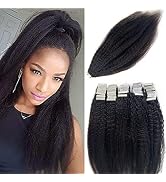 Tape in Hair Extensions Kinky Straight Human Hair Tape in Extensions for Black Women,Natural Blac...