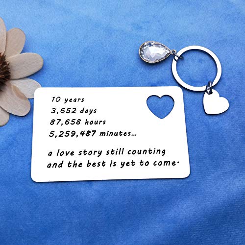 10 Years Anniversary Wallet Card Gift Couple Anniversary Wedding Valentines Day Gift for Husband Wife Love Story Still Counting Keychain Birthday Gifts Anniversary Card Gift for Deployment Him Men Her2