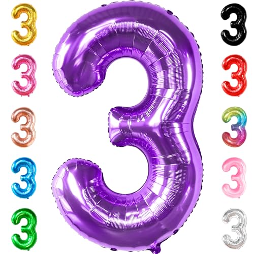 Image of KatchOn Purple Number 3 Balloon 40 Inch