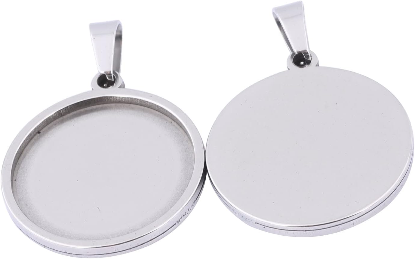 10 Sets Fit 22mm Round Cabochon Pendant Trays DIY Stainless Steel Bezel Necklace Base Settings for Jewelry Making - Image 3