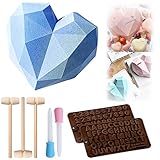 💝【Großes Formen-Set】Das 9-teilige Set kommt mit 2 Stück Diamant-Herz-Formen mit den Maßen 21 x 21 x 5,5 cm; 2 Stück Silikon-Buchstaben-Zahlen-Schokoladenform mit den Maßen 21 x 11,2 x 0,4 cm. cm; 3 Stück Holz Hammer mit einer Länge von 15 cm; 2 Pipetten mit einer Größe von 11 cm.