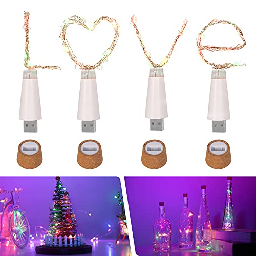 4PCS Corcho Micro Luces LED para Botella de Vino,Umiwe1.5M 15LED Recargable USB Corcho de Botella de Vino Tinto de Luz,Colorido