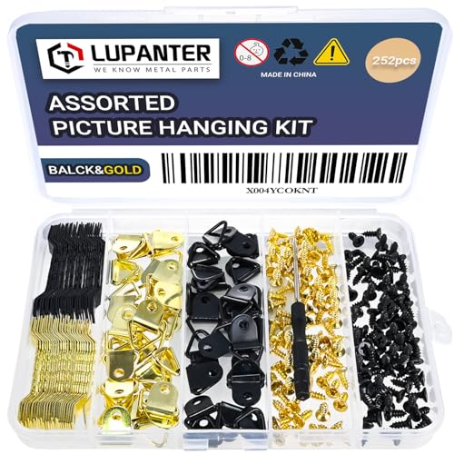 Picture Hanging Kit 252 Pieces Heavy Duty Hardware with 50 Sawtooth Hangers 50 D Rings 150 Screws and Screwdriver for Wall Frame Canvas Mounting