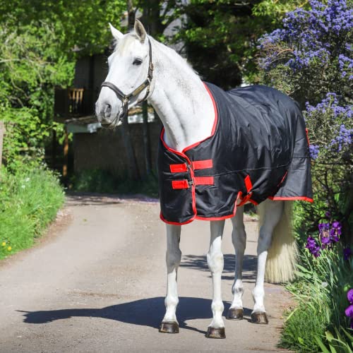GS Equestrian 600D Waterproof Turnout Rug 100g - Black/Red / 5'6 - 2