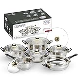 Alpine Cuisine - Juego de utensilios de cocina de acero inoxidable, 12 piezas con tapa de vidrio y...