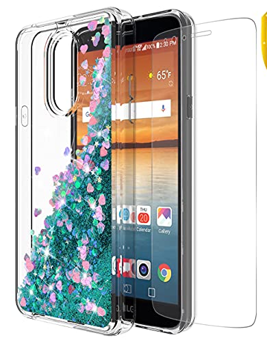 GORGCASE LG Stylo 4 2018 Case with Screen Protector, Luxury Slim Fashion Sleek Girly Glitter Liquid Flowing Sparkle Clear TPU Bumper Cute Protective Cover for Girls Women Teen for LG Q Stylus Teal