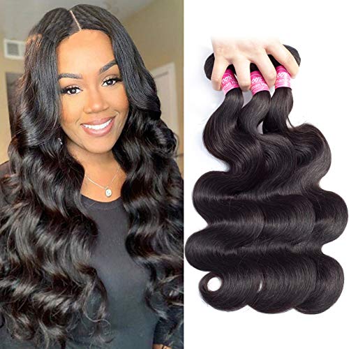 MEIHOU Brazilian Hair Bundles Body Wave Weave Hair Extensions 3 Bundles 100% Unprocessed Human Hair Extensions 18 20 22 Inches Natural Color