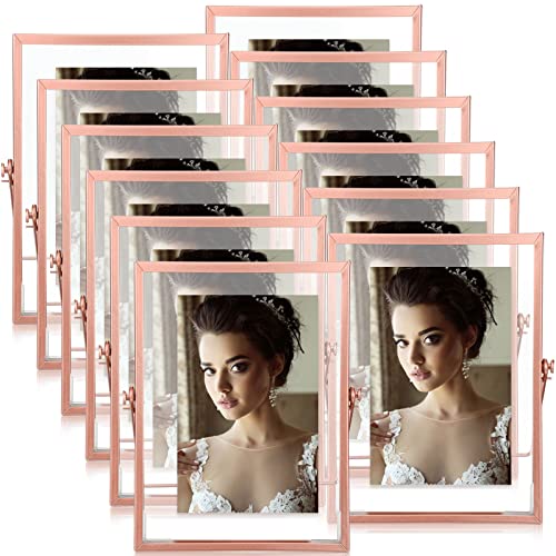 12 Pcs 4 X 6 Inch Metal Photo Frame Set Picture Metal Frames For Office Metal Glass Picture Frames In Bulk Metal Glass Floating Frame For Office Home Studio Interior Photo Display Frames (Rose Gold) #TOP3
