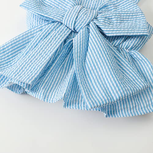 Lysink Newborn Baby Girl Clothes Stripe Sleeveless Bowknot Tank Top Shorts Set Summer Outfits Cute Baby Clothes Girl 0-18 Months (Blue,6-9 Months) #TOP3