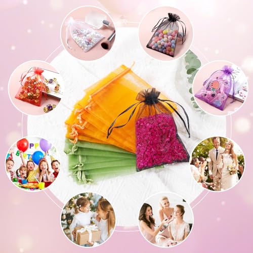 Image of Hopttreely 100PCS Sheer Organza Bags, Mixed Color Wedding Favor Bags with Drawstring, 4x6 inches Jewelry Gift Bags for Party, Jewelry, Festival, Makeup