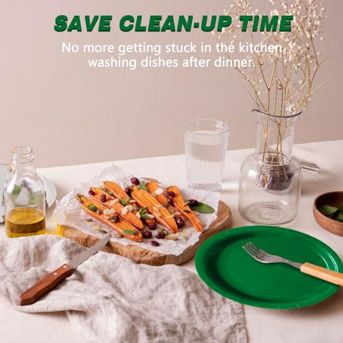 Image of Green Disposable Paper Plates, 7 Inch Dessert Cake Plates, 50 Count Bulk | Colored and Sturdy Durable Party Plates, for Birthday, Baby & Bridal Showers, Halloween, BBQ, Weddings,for Cake & Snacks