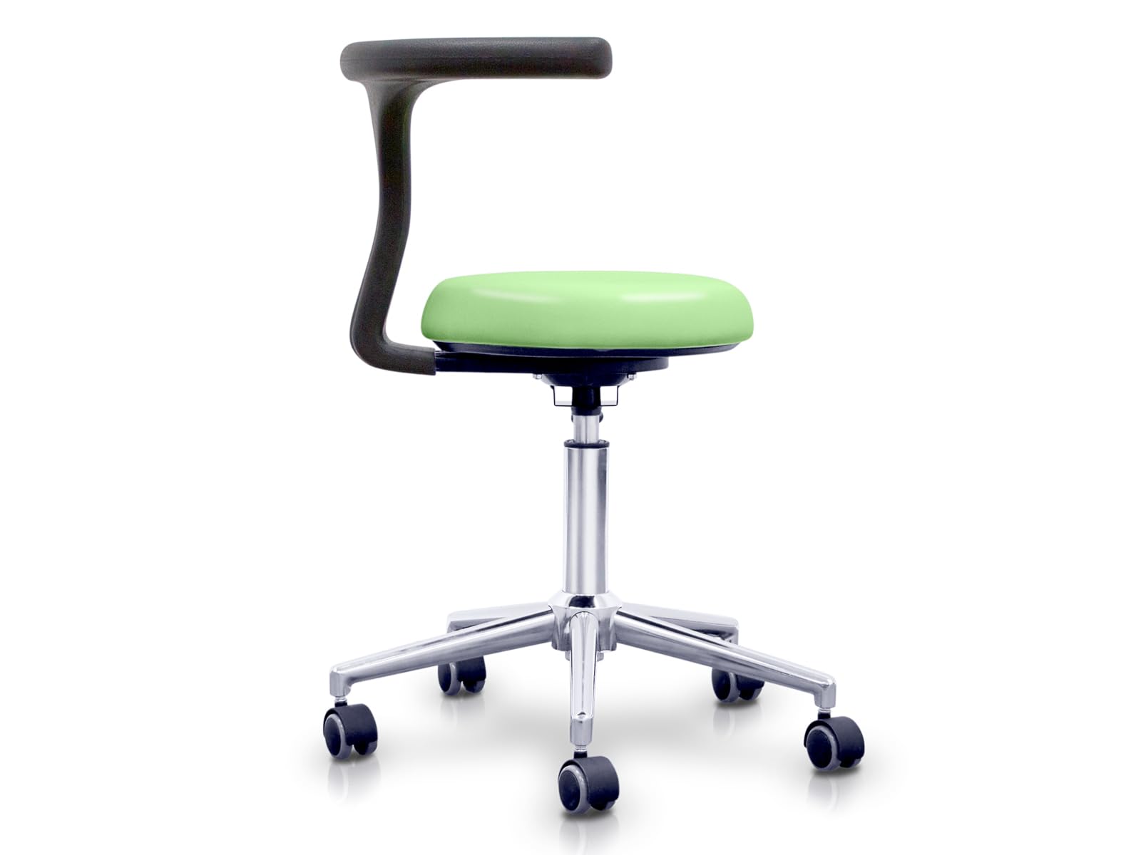 QUIRUMED Taburete con Respaldo ergonómico Profesional, Color Azul Marino, Estructura en Acero Inoxidable, Polipiel, Base con Ruedas, Asiento Regulable en Altura, hasta 120 kg