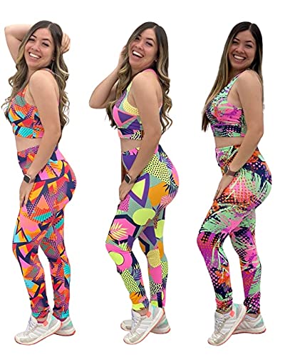 Kit 3 Calças Leg Feminina Estampada Roupa De Academia/treino Cós Alto Fitness (G 42/44)