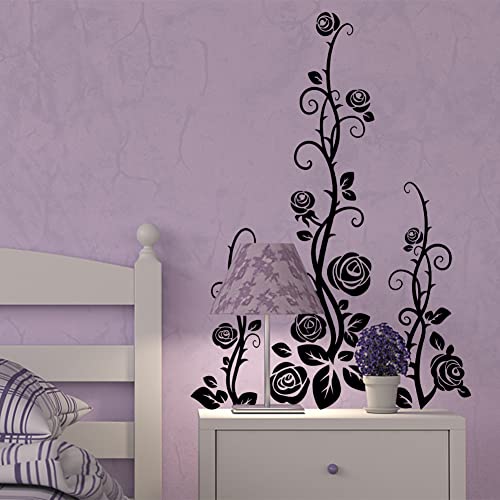 SUPERDANT Roses Flower Vines Wall Decals Removable DIY Black Flower Vine Wall Decals Rose and Leaves edroom Living Room Sofa TV Background Home Decor Wall Sticker Vinyl Transfer - Image 3
