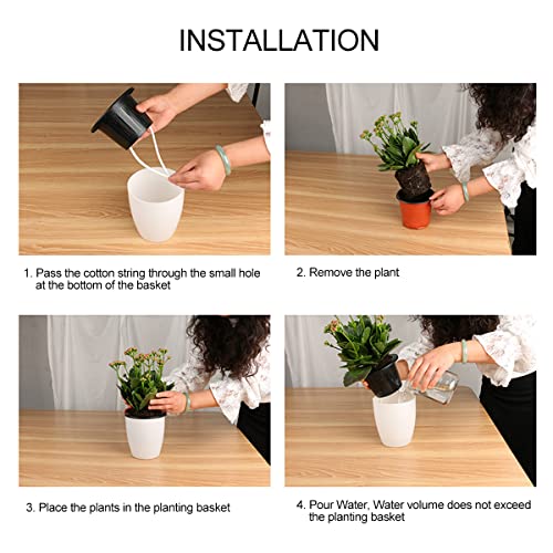 Tectsia 4/4/6 Inch Self Watering Pots For Indoor Plants, 3 Pack Easy Plant Plastic Flower Planters Large Herb Planters With Drainage Holes And Deep Water Reservoir Cylinder Style - White #TOP7