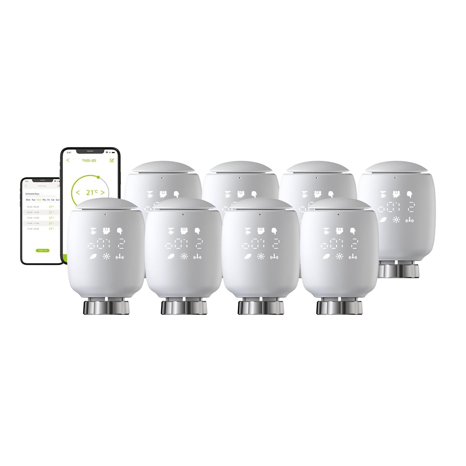 Zigbee termostat zawór chłodnicy, eTRV, rozmiar kompatybilny z większością zaworów, Alexa, Googlehome sterowanie głosowe 6 szt
