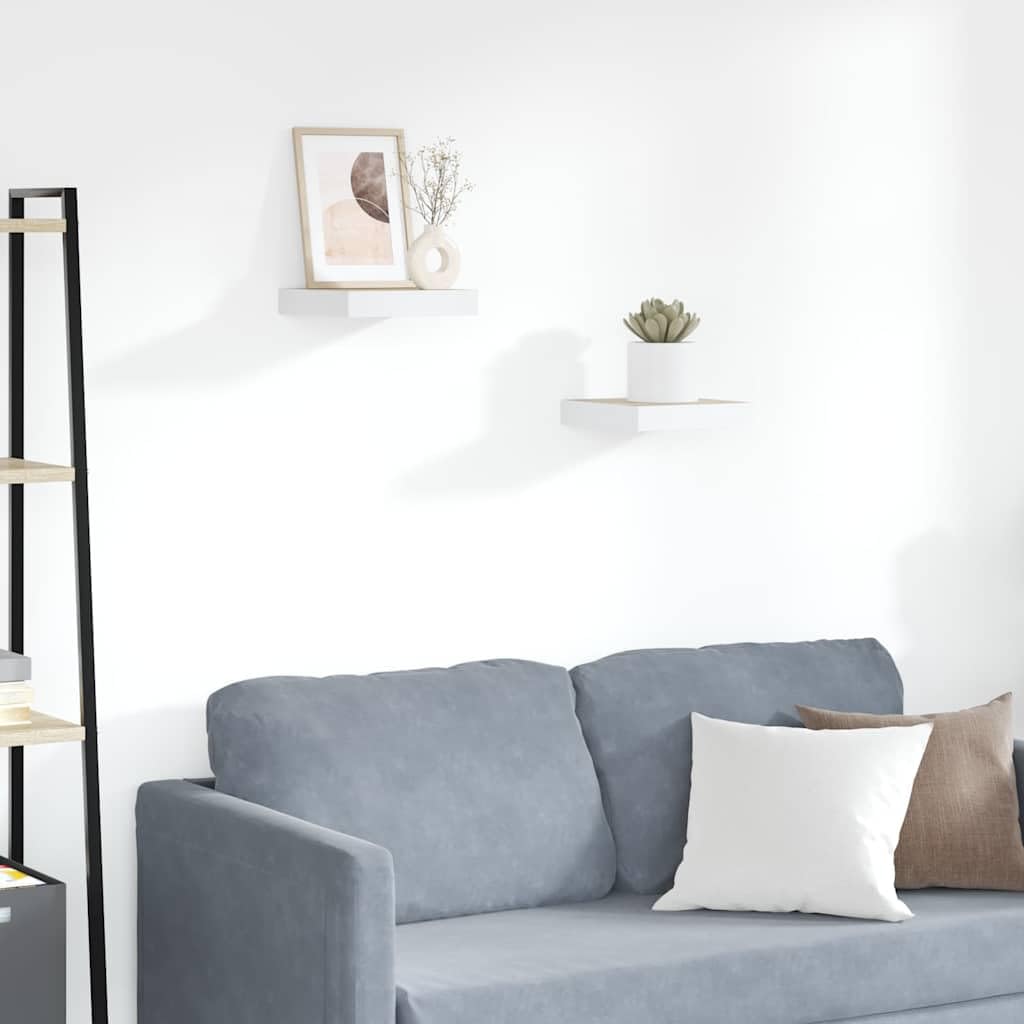 Estantería flotante de 2 unidades con aspecto de roble y tablero DM blanco, 23 x 23,5 x 3,8 cm, con soporte invisible, estantería para salón, dormitorio, cocina, oficina, para estante elegante