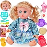 Toy Choi's Interactive Baby Doll Blue - 14 Inch Crying Talking Feeding Dolls with Open/Close Eyes,Different Sounds and Accessories - Pretend Play Preschool Toys for 3 4 5+ Year Old Girls Boys Gift