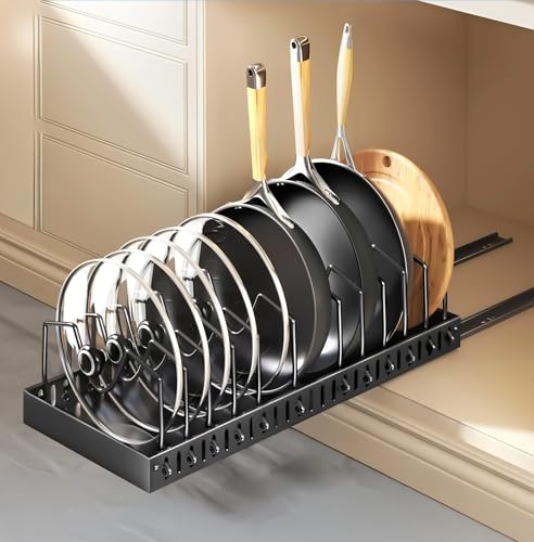ZLPBAO Rangement Poele et Casserole, Range Couvercle avec 12 Compartiments Réglables, Porte-casseroles Support Extensible, Rangement Couvercle Casserole pour Tiroir...