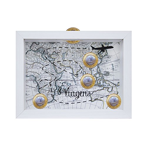 Quadro Cofre De Mesa Mapa Branco 15x20x4cm Kapos Branca 15x20x4