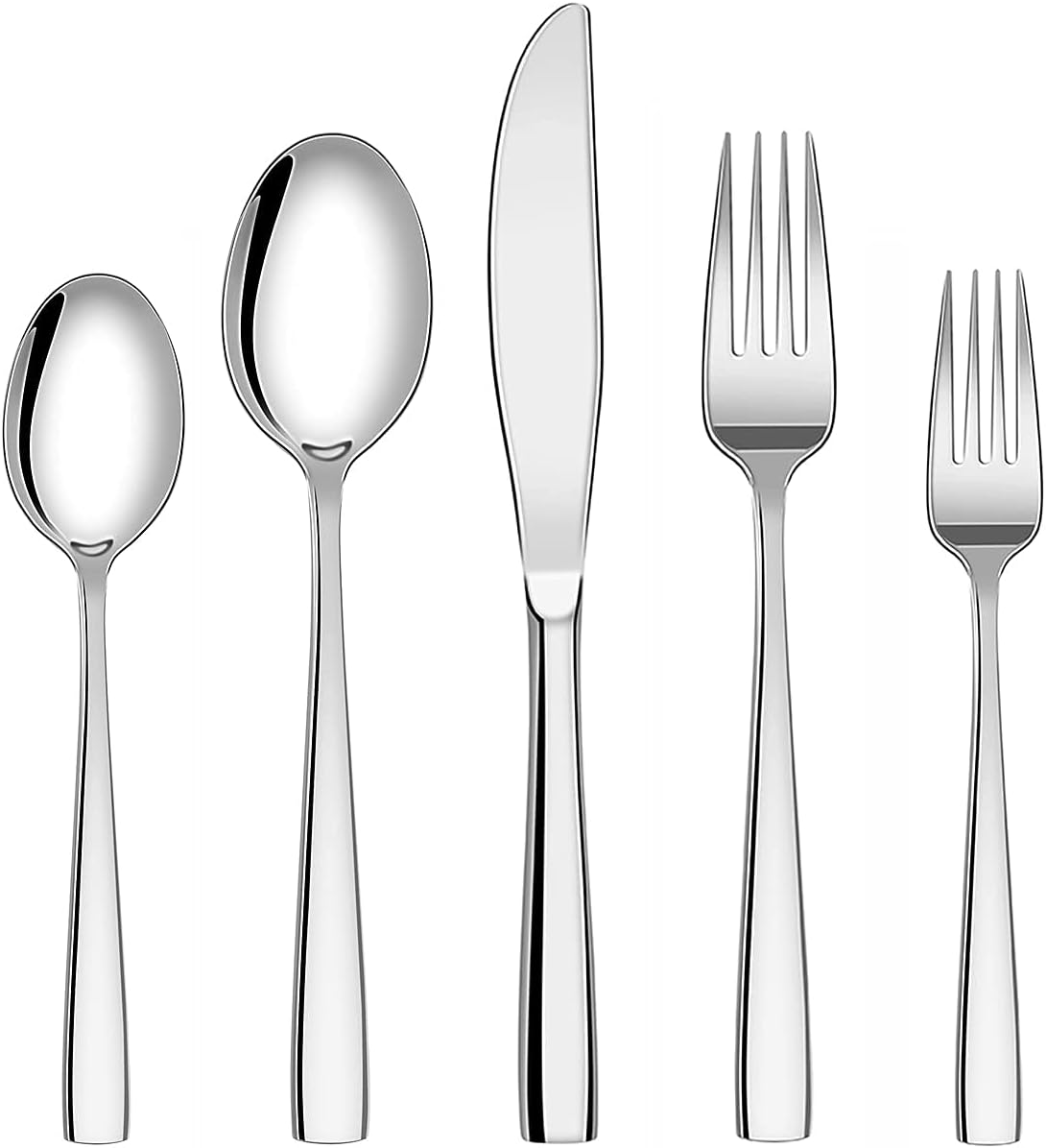 Flatware Silverware Cutlery Set, 30Piece Stainless Steel Utensils Service for 6, Include KnifeForkSpoonMirror Polished & Dishwasher Safe Silver 30-Piece